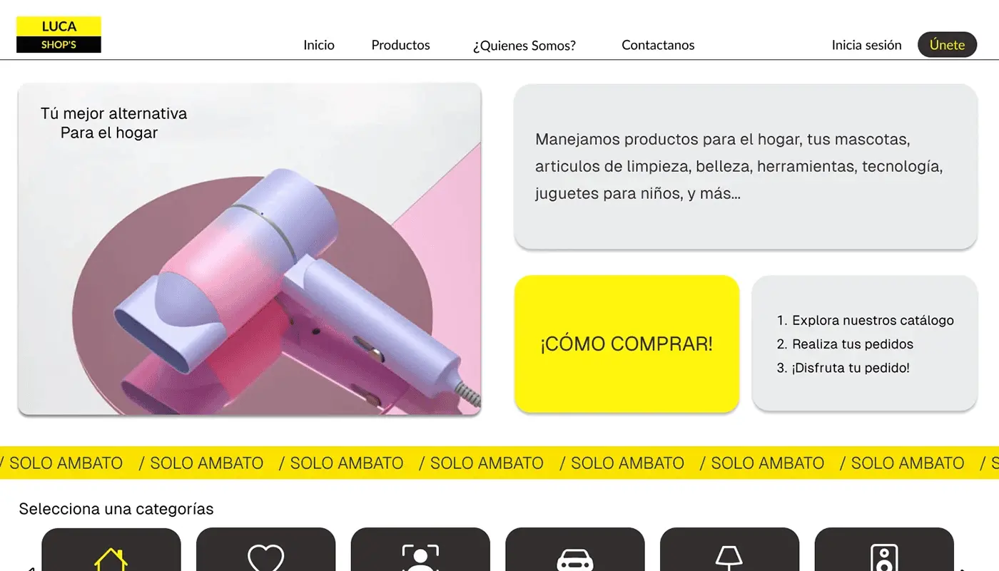 Construccion de un concepto de pagina para Luca Shops